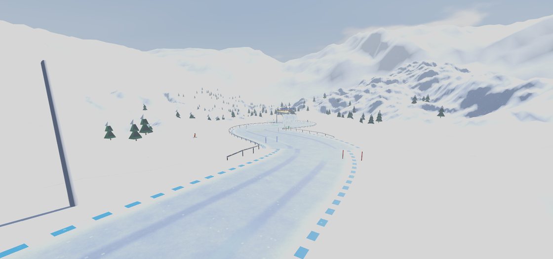 The slalom snowfield with snowboarders