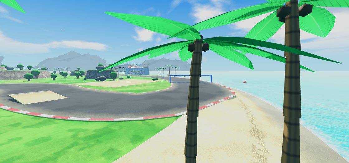 Beach and palms along the road