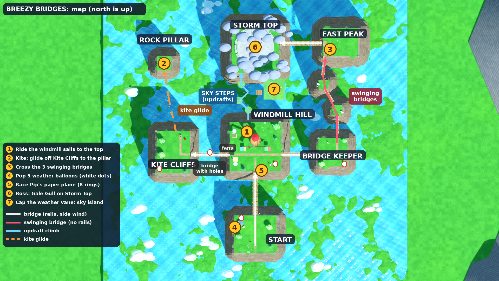 Map of Breezy Bridges with the routes and all seven Golden Shrimp