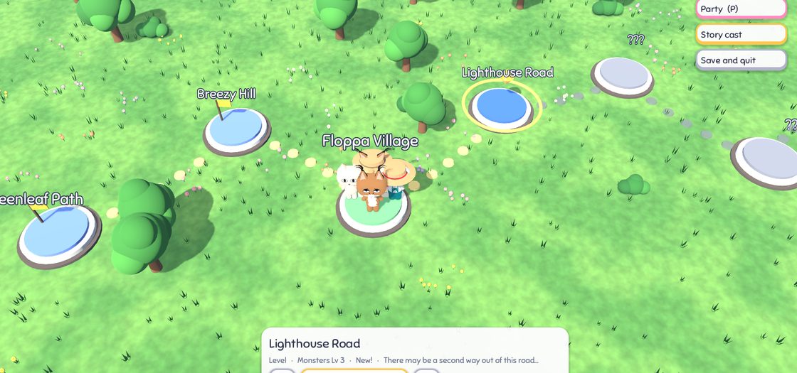 The Home Island world map with green fields, trees and gold gems over new stops